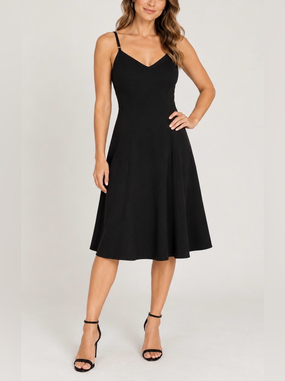 Calvin Klein NWT Black Fit & Flare Midi Dress Adjustable Straps Size 6